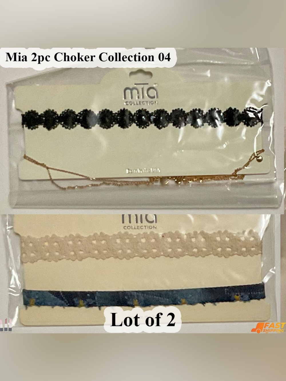 MIA Two-Piece Choker Set in Black, Cream & Blue